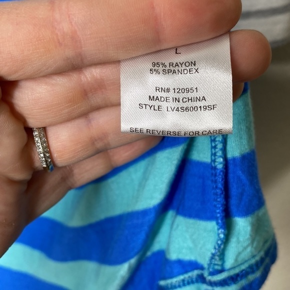 Olive & Oak top women’s large blue green stripe 3/4 length large stretchy - Picture 3 of 4